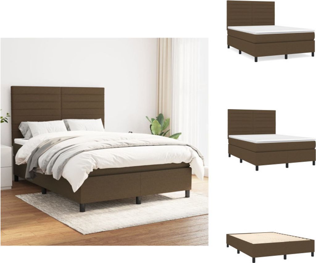 vidaXL Boxspringbett mit Matratze Dunkelbraun 140x190 cm Stoff - Betten & Bettgestelle