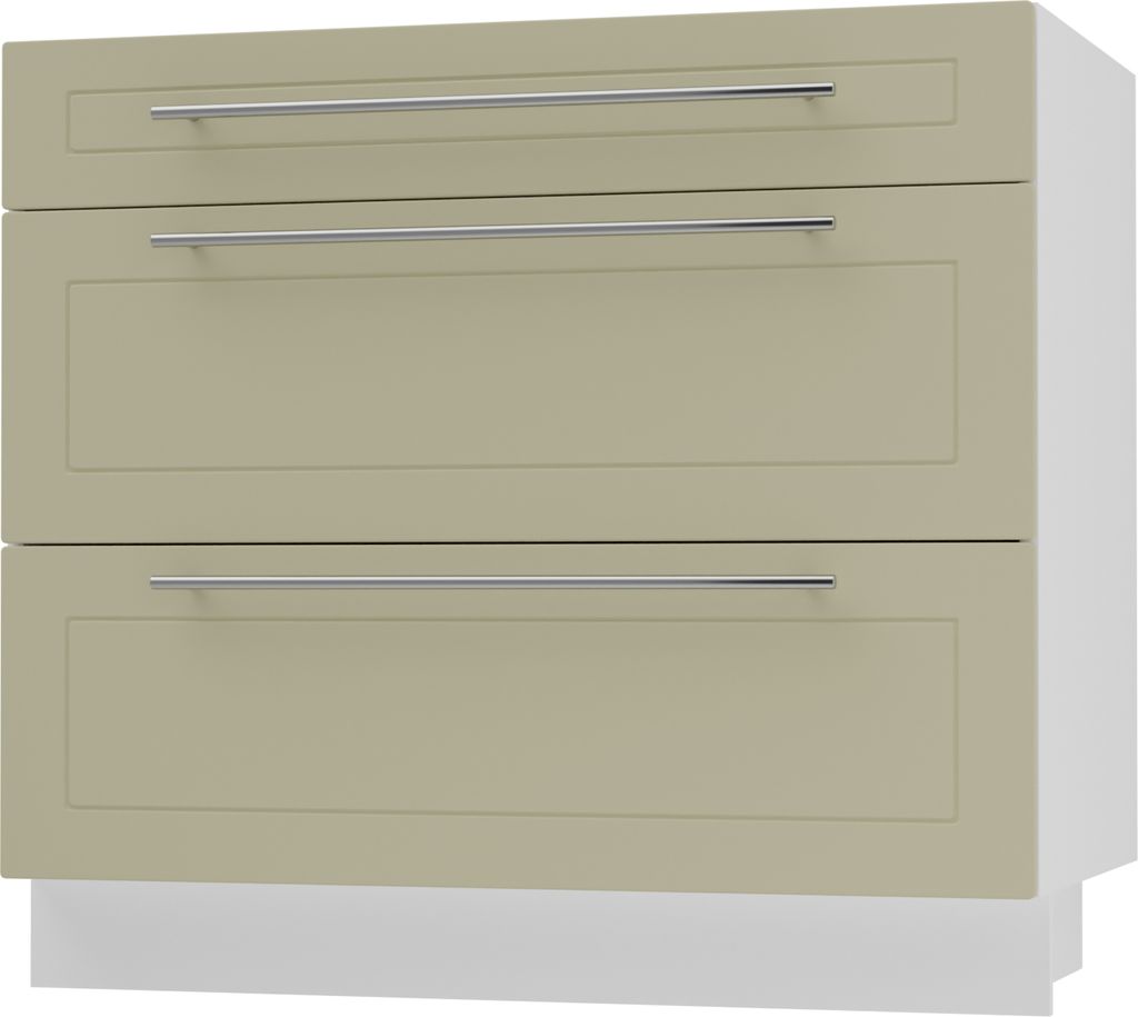 Schubladenunterschrank KVANTUM Vollauszug 90cm Korpus- & Frontfarbe wählbar (Q-D3A/90),vanille matt,weiß