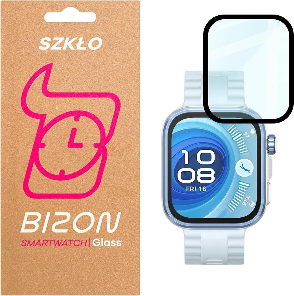 Hybrides Glas für Huawei Watch Fit 4 Pro, Bizon Glass Watch Edge Hybrid, Schwarz