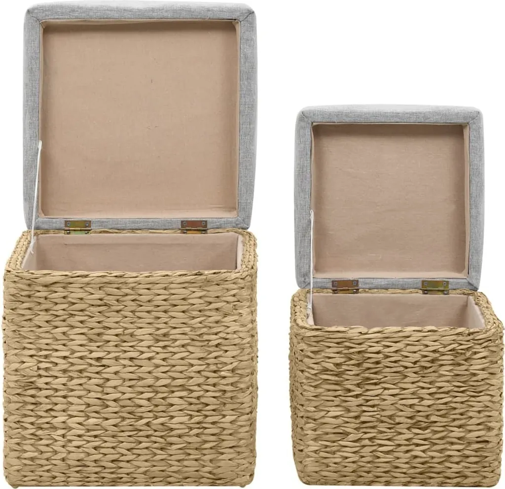 Optimisez l'espace : Set 2 ottomans gris de rangement en jonc de mer