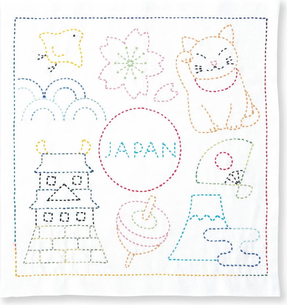 Olympus Sashiko Stickpackung "Hana Fukin World Walker Serie Japan", Stoff bedruckt, 34x34cm, Original aus Japan