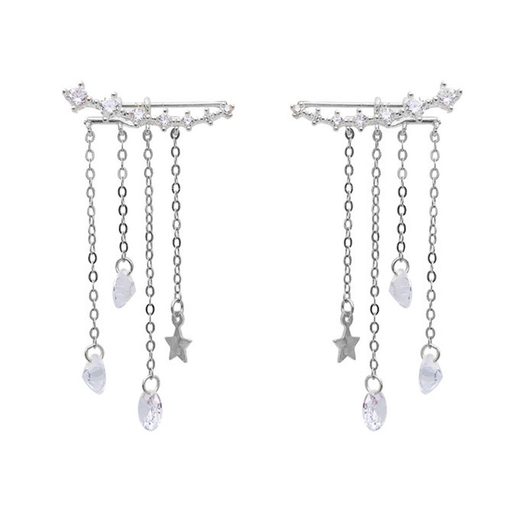 1 paar Frauen Ohrringe Farbecht High-end Glänzenden Strass Quaste Hängen Ohrringe Weiblichen Schmuck-Silber