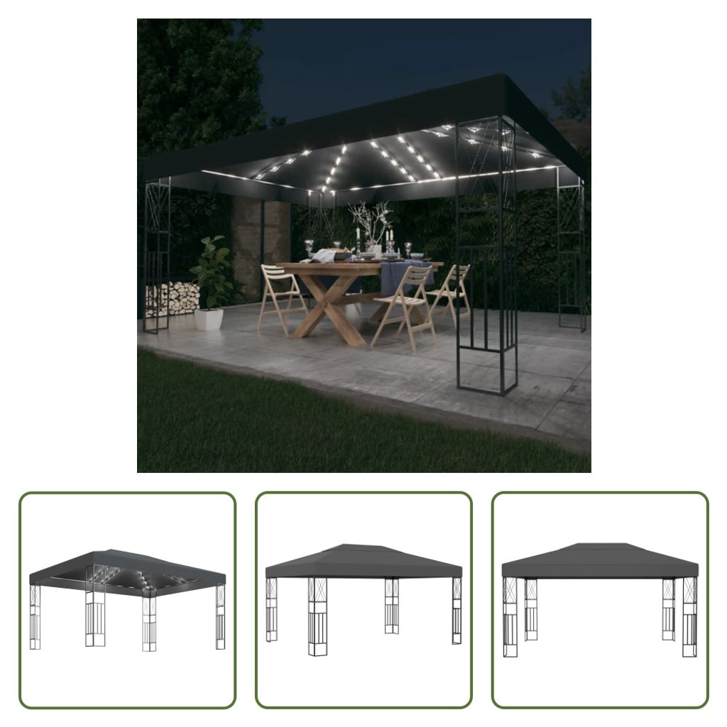 The Living Store Pavillon mit LED-Lichterkette 3x4 m Anthrazit Stoff