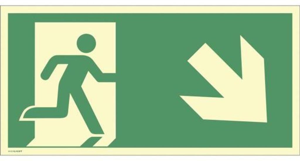 Dreifke Schild Notausgang rechts abwärts, ISO 7010, Alu, nachleucht., 160-mc...