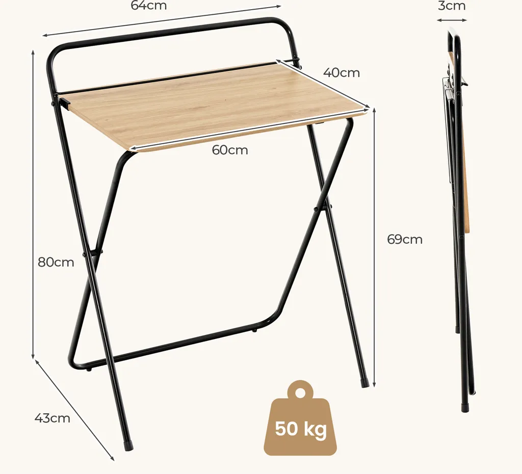 COSTWAY Table d'ordinateur pliante nature, Bureau compact avec support - 2