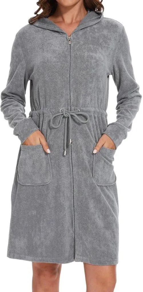Maillot de bain gris clair zippé en tissu premium avec capuche protectrice