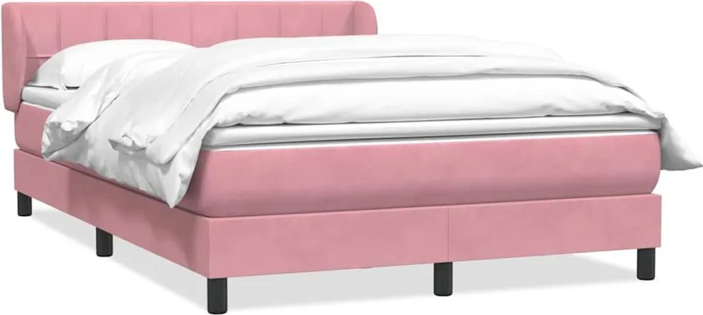 Lit boxspring velours rose 140x210 cm matelas intégré confort premium