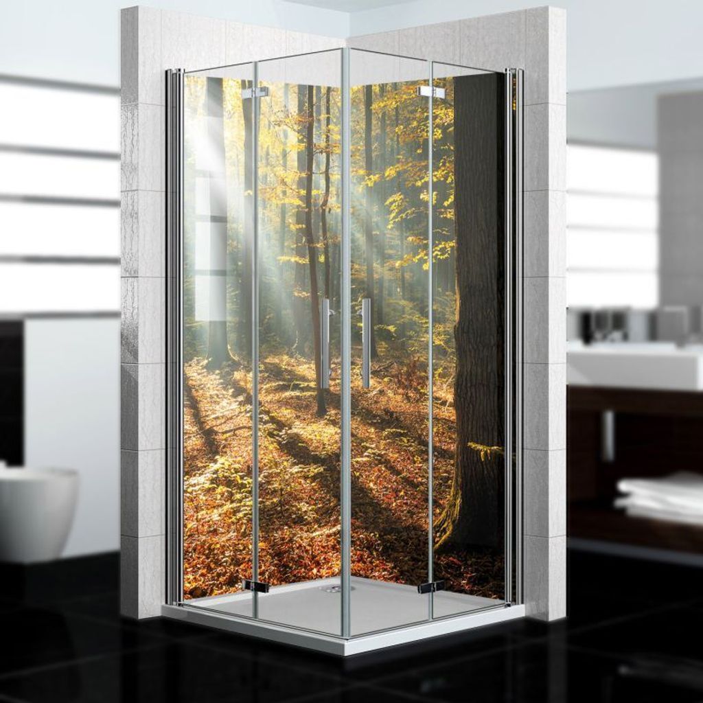 dedeco Eck-Duschrückwände Aluminium Aluminium wasserfest Motiv: Wald V7, 2 x 90x210x0,3cm, Fliesenersatz fugenlos Wandverkleidung Wandpaneele, G...