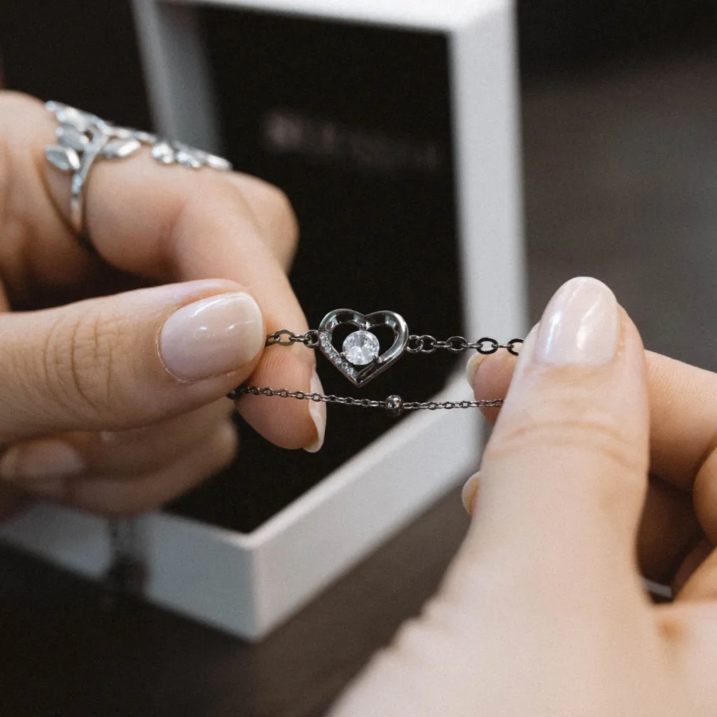 Chaîne de Cheville en Argent 925 Noir avec Pendentif Cœur 28cm - 6