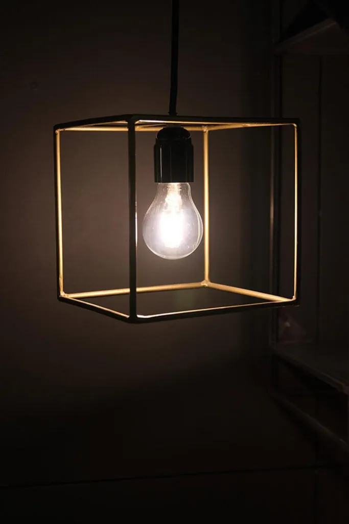 Lampada Sospensione Quadrata Ferro e Ottone - Design Industriale Retro - 3