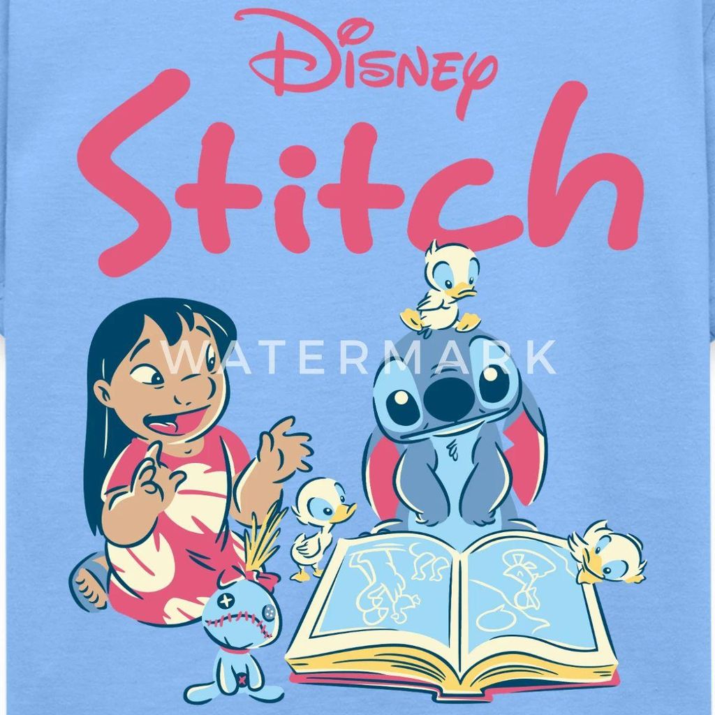 Lilo & Stitch Mit Buch Kinder T-Shirt, 98/104 (3-4 Jahre), Himmelblau