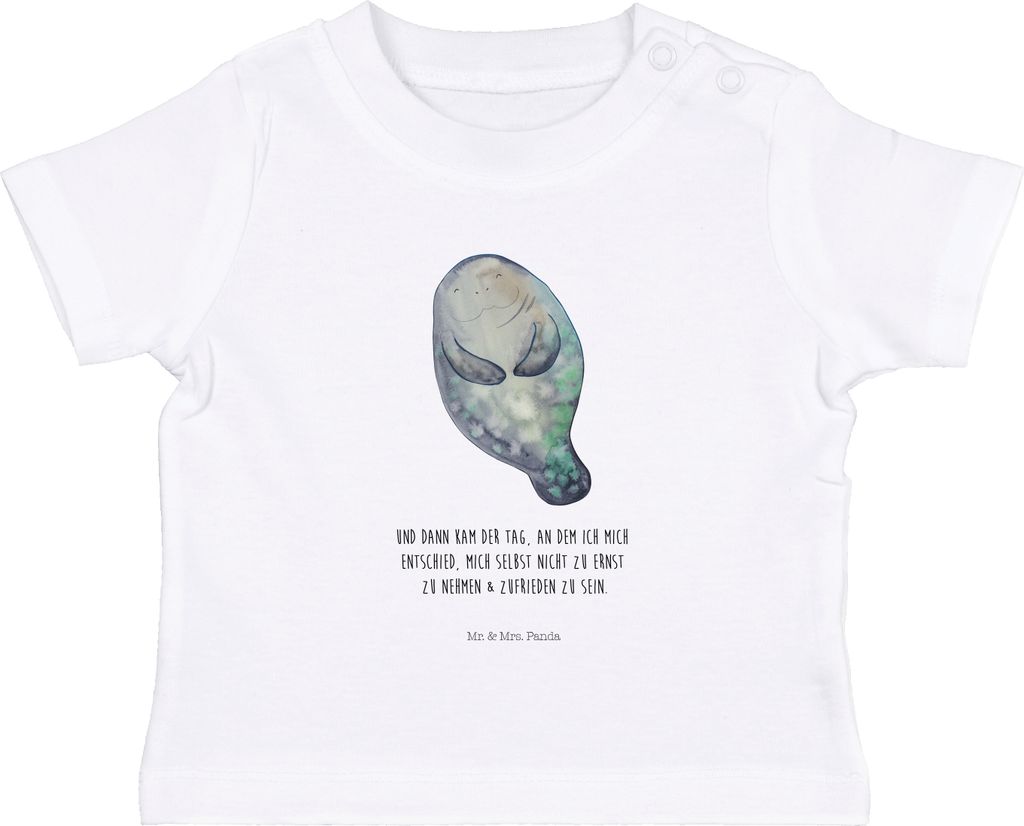 Mr. & Mrs. Panda Babyshirt Seekuh Happy 0. - 6. Monat - Weiß - Geschenk, Neuanfang, Freundin, T-Shirt Baby, Kinder Top, , Seekühe, Achtsamkeit, M...