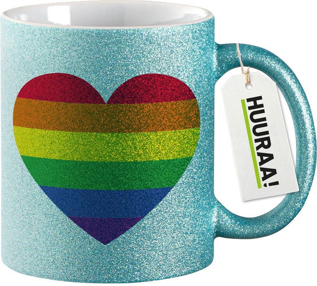 Huuraa Glitzertasse Regenbogenflagge LGBT+ Pride Flag 330ml Blau Keramik Kaffeebecher Geschenkidee