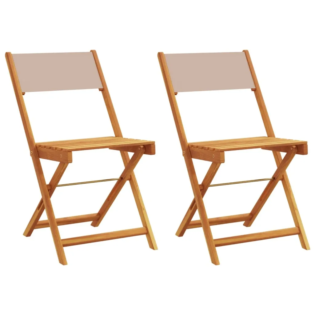 Set 2 Sedie da Bistrot Acacia Massiccia e Tessuto Tortora per Patio