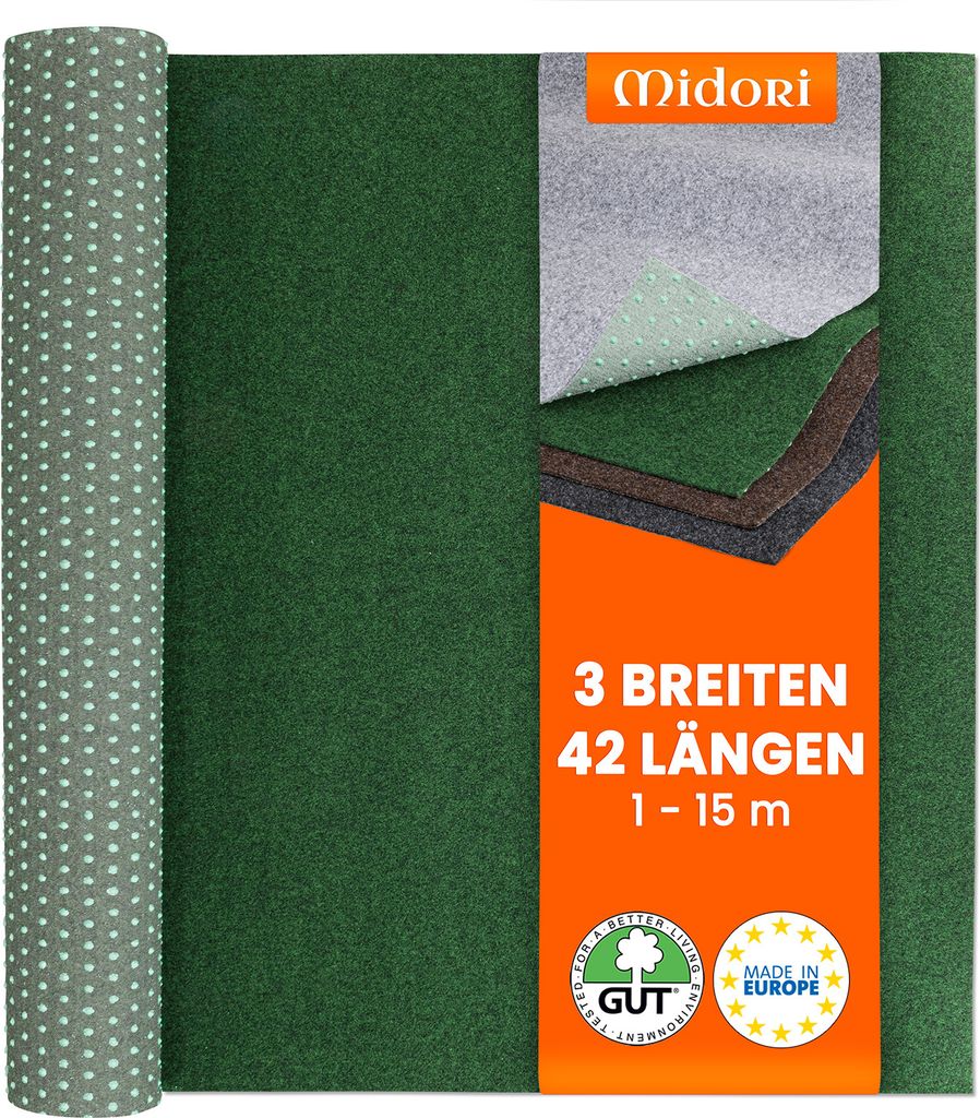 Rasenteppich 133 x 350 cm Grün Kunstrasen-Teppich mit Noppen Balkon Terrasse Outdoor wasserdurchlässig