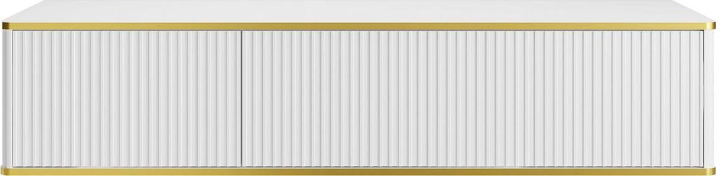 Waschbeckenunterschrank hängend - 2 Schubladen - Streifenoptik - Goldfarbene Umrandung - Weiß - 150 cm - KELIZA