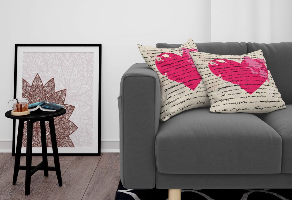 ABAKUHAUS Liebe Kissenbezug Set (2Stück), Herz Design Elemente Liebesbrief Handschrift Kalligraphie Kurve Alten Stil Druck, 45x45cm, Magenta Beige