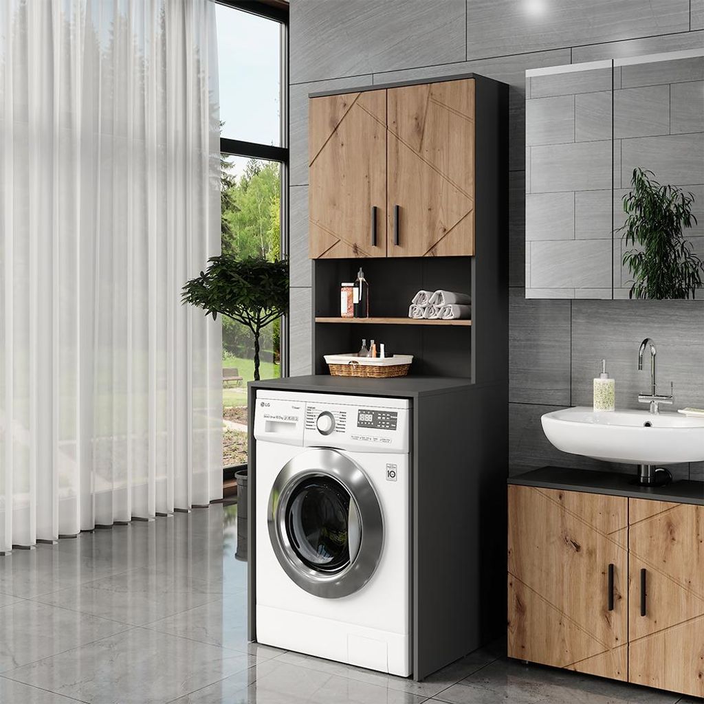 Meuble bain Vicco Irma Anthracite/Artisan 68x103.5cm avec 2 Image du produit 