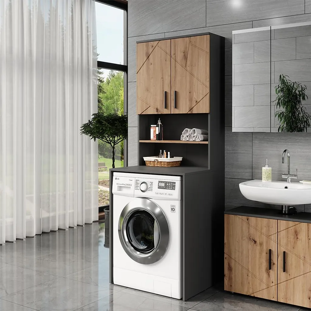 Armoire de salle de bain haute Vicco Irma 2 portes Anthracite et Chêne
