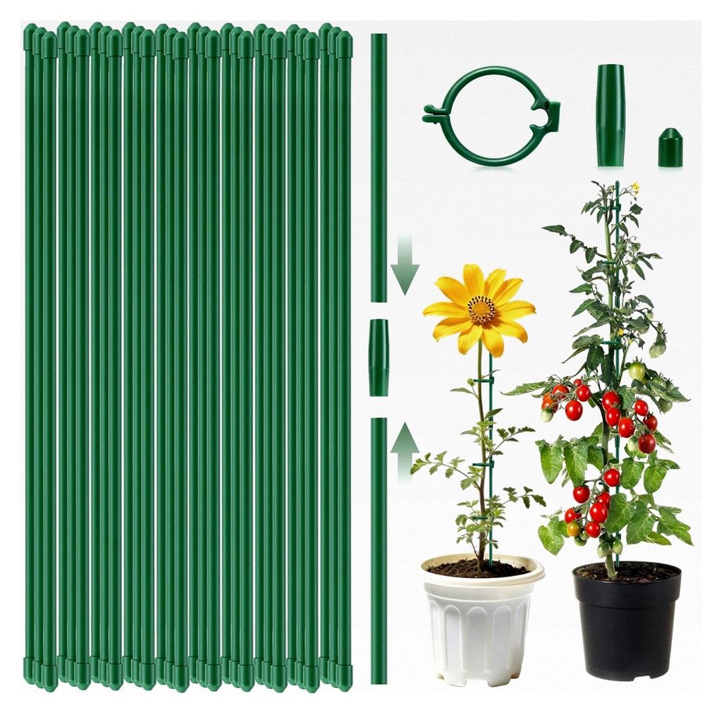 135-teiliges Pflanzenstützen Set, Kunststoff Pflanzstäbe 30 cm, 30 Stück Pflanzenhalter, 30 Stück verstellbare Pflanzenclips, 15 Stück Karabin...