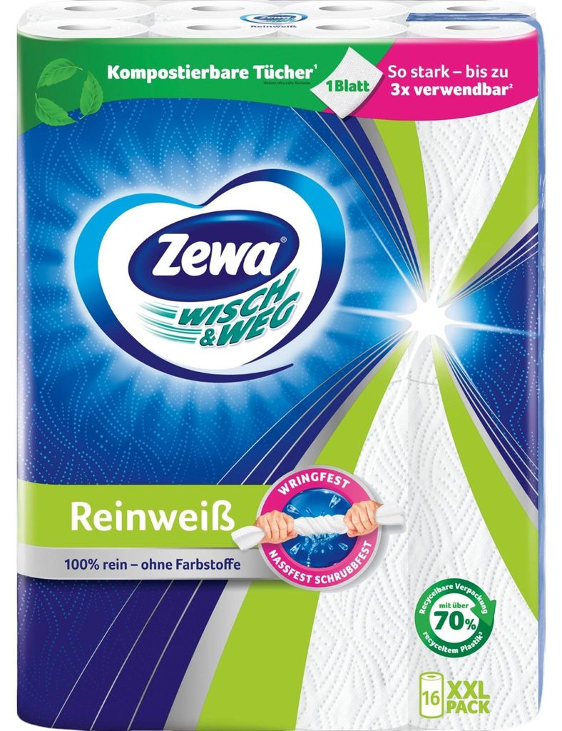 Zewa 43227 Küchenrollen WISCH&WEG Reinweiss 2-lagig, 16 Immagine del prodotto 