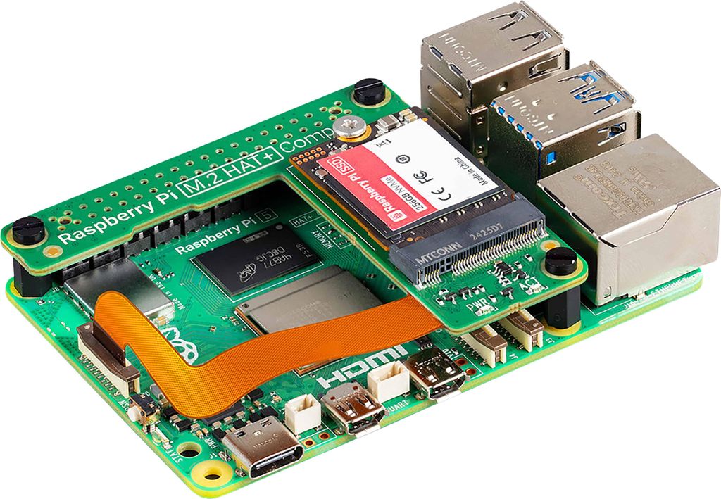 A Raspberry Pi M.2 HAT+ (Kompaktversion) is shown on a white background.
