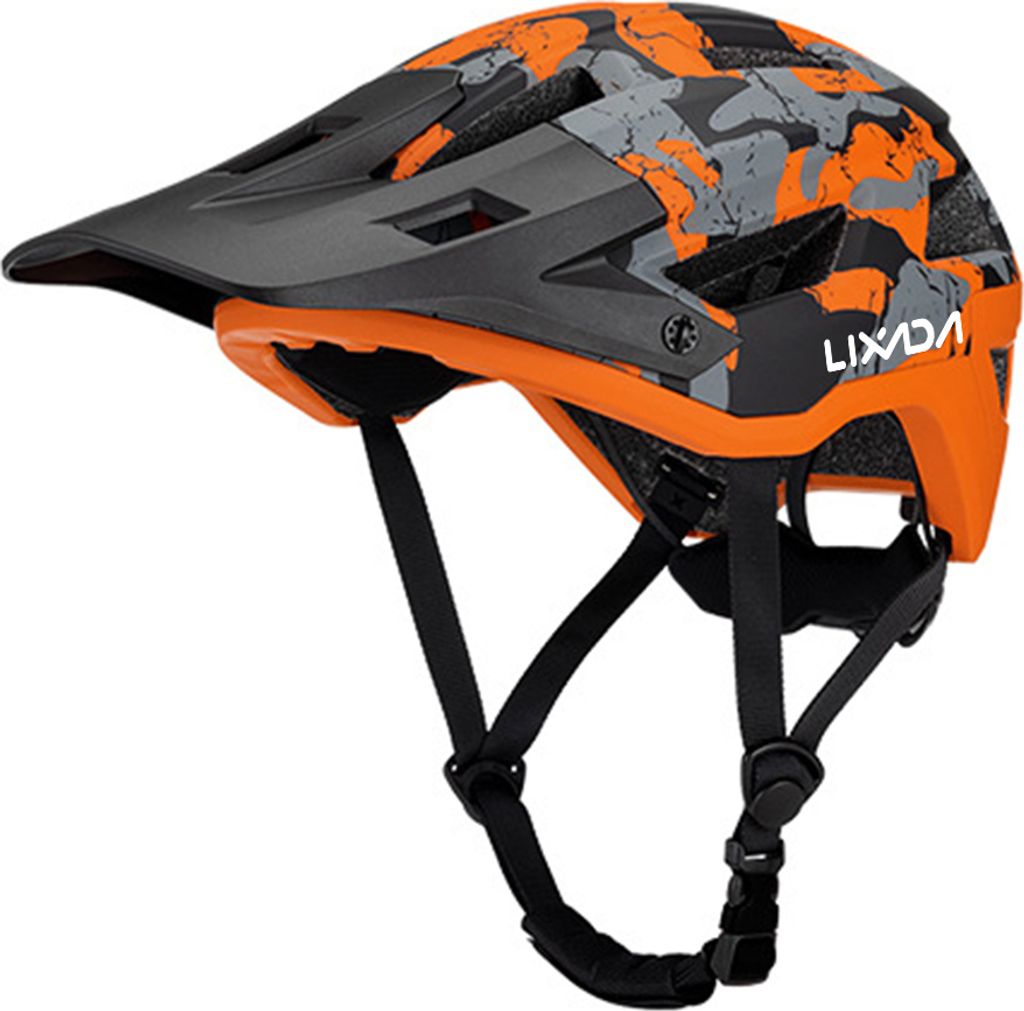 LIXADA MIPS Fahrradhelm, Berghelm, Rennradhelm, 55–61 cm, verstellbares Zifferblatt, abnehmbares Visier, 14 Belüftungsöffnungen, Camouflage-Orange