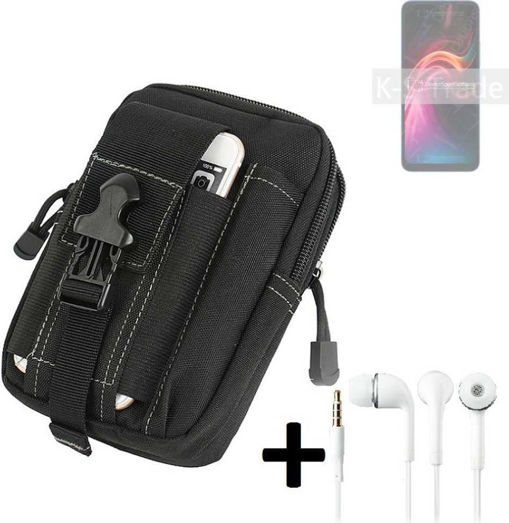 K-S-Trade Gürteltache + Kopfhörer kompatibel mit UMIDIGI G1 Max Gürtel Tasche Holster Schutz Hülle Handy Hülle schwarz inkl. Extrafächer
