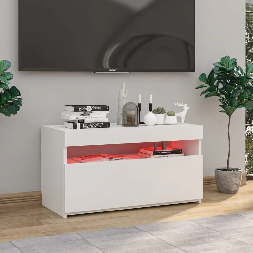 Meuble Bas Multimédia LED Blanc Brillant 75 cm - Armoire TV Moderne