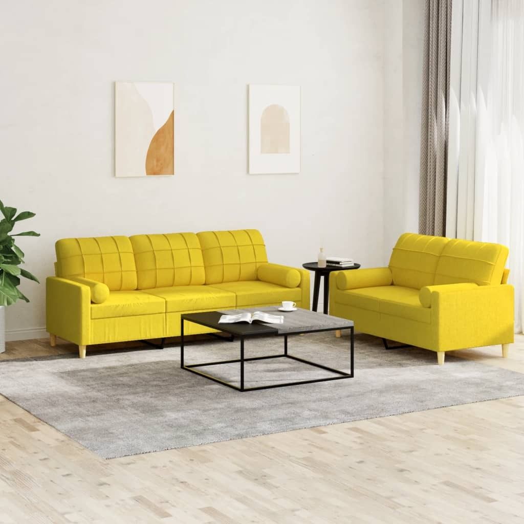 "2026 Promotion" 2-tlg. Sofagarnitur mit kissen - Wohnlandschaft - Hellgelb Stoff - Klassische Sofas CC10842
