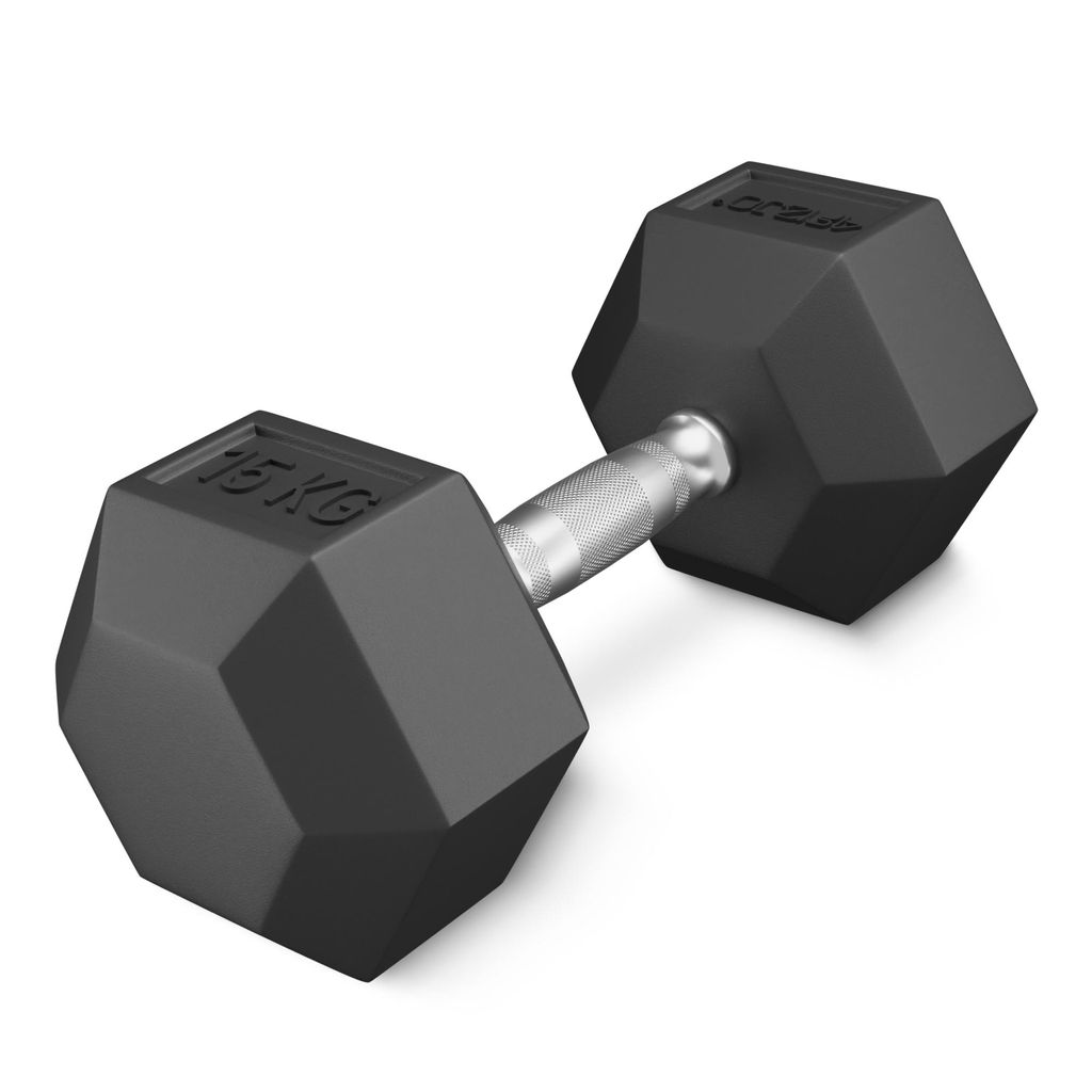 4FIZJO Hantel, HEX Stahl, einzeln für Kraft- und Ganzkörpertraining 15 kg