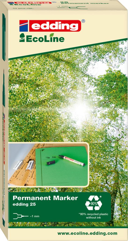Edding 25 EcoLine, Grün, Rundspitze, Grün, Elfenbein, Fein, Produktbild 