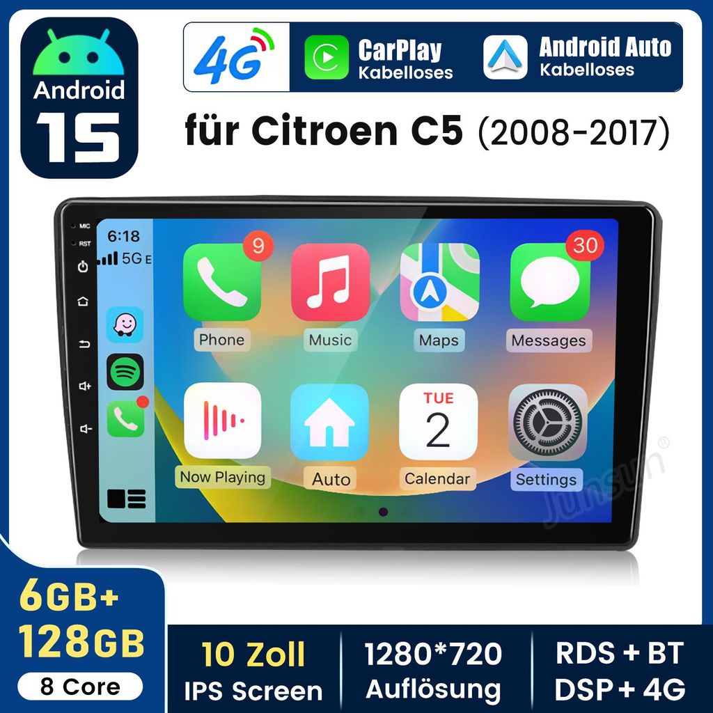 Radio samochodowe Android 15, 10 cali, 6+128G, Carplay, Zdjęcie produktu 