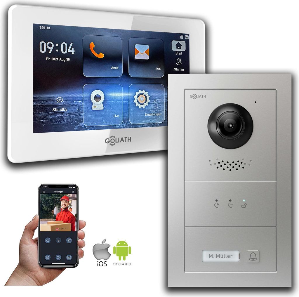 Goliath IP Video Türsprechanlage mit Kamera 7-Zoll Silber : 7 Zoll in Weiß : Unterputzdose : 1 Monitor Anzahl: 1 Monitor Farbe: 7 Zoll in Weiß M...