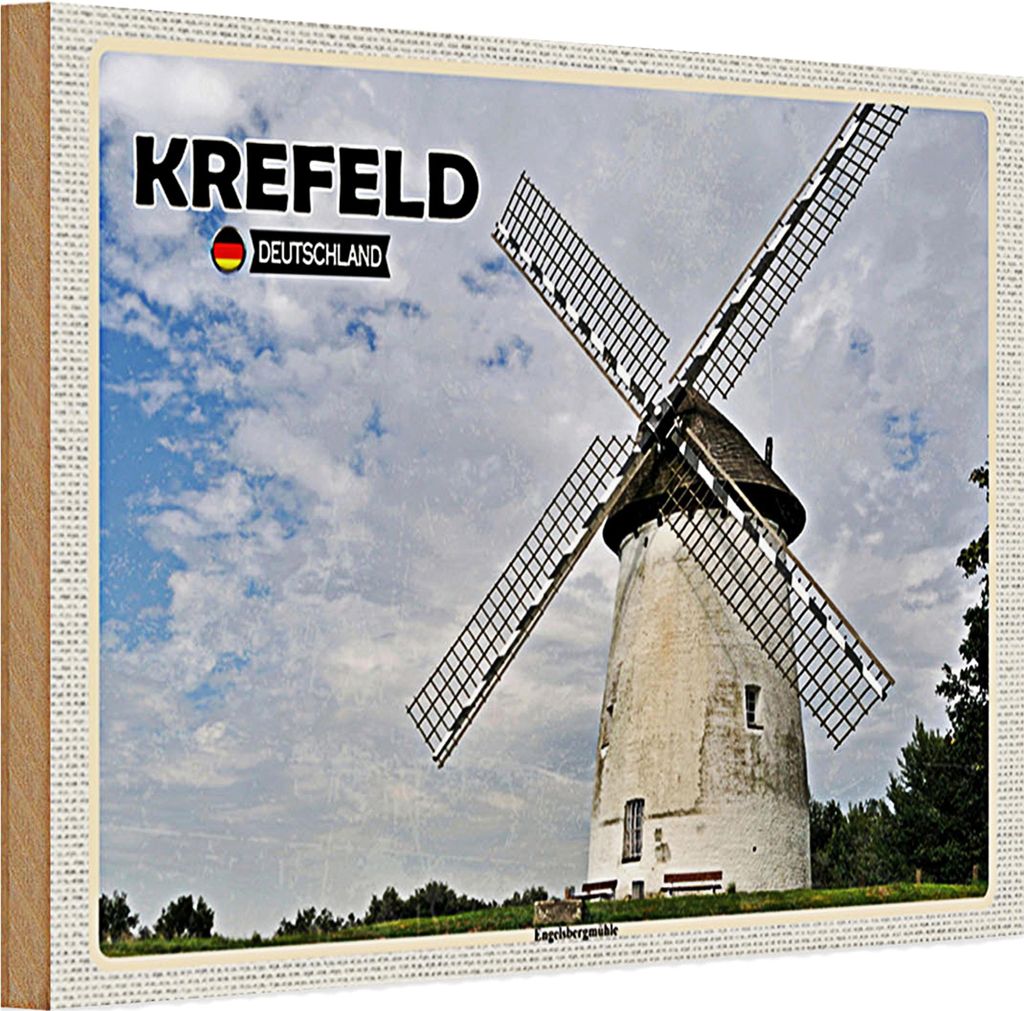 Holzschild Städte Krefeld Engelbergmühle Wiese 30x20cm