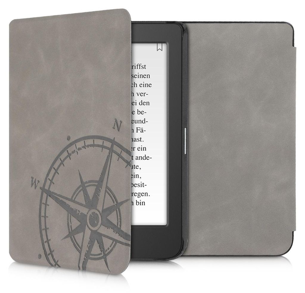 kwmobile Schutzhülle für Tolino Page 2 Hülle - eReader Case aus Kunstleder mit Auto Sleep Funktion - Kompass Vintage mit Grau