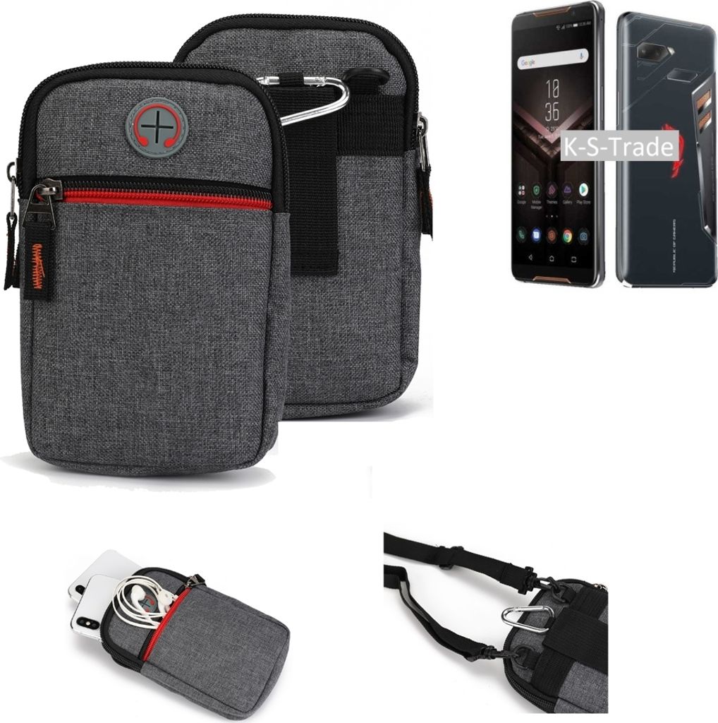 K-S-Trade Holster Gürtel Tasche kompatibel mit Asus ROG Phone Handy Tasche Schutz Hülle grau Zusatzfächer 1x