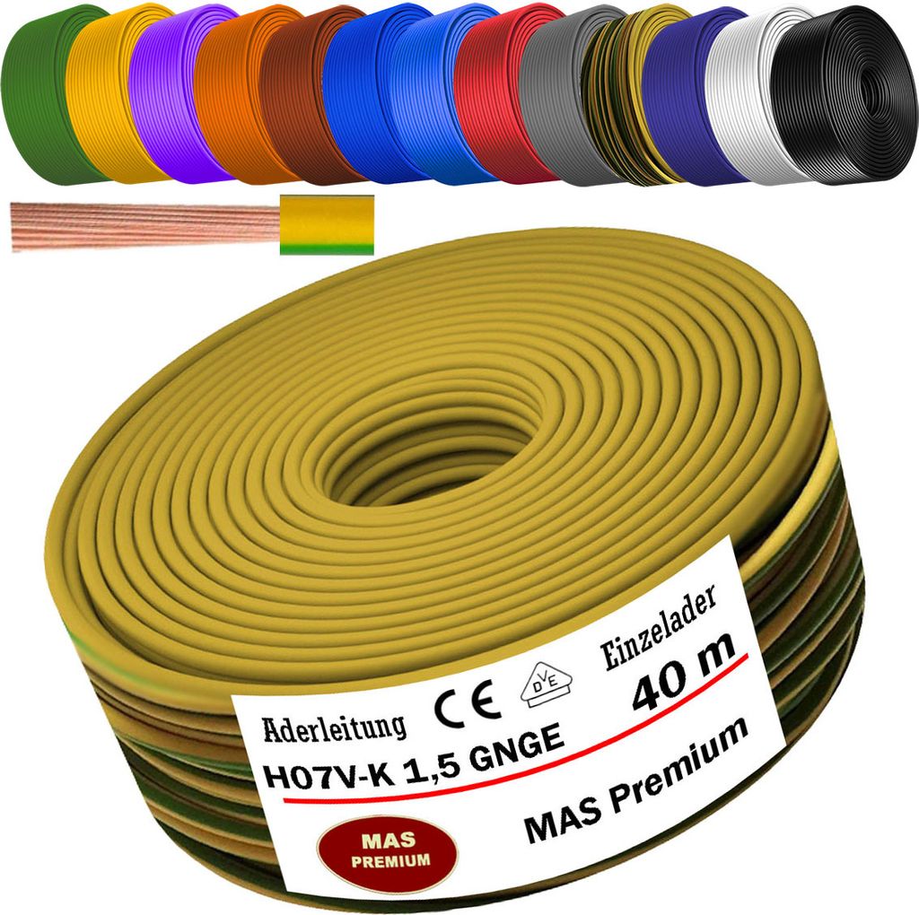 40m Aderleitung H07 V-K GNGE 1x1,5 mm² Grün/Gelb Einzelader Produktbild 
