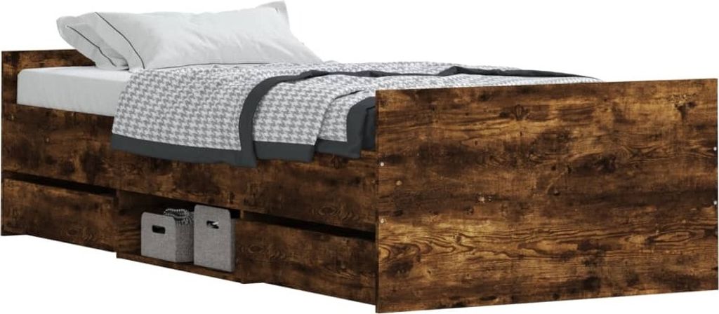 Bettgestell mit Kopf- und Fußteil Räuchereiche 90x190 cm