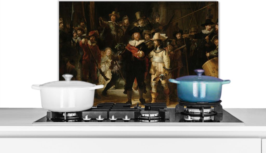 KitchenYeah Spritzschutz Küche - Küchenrückwand - Wandschutz für Herd und Spüle - Die Nachtwache - Kunst - Alte Meister - Rembrandt 70x50 - ...