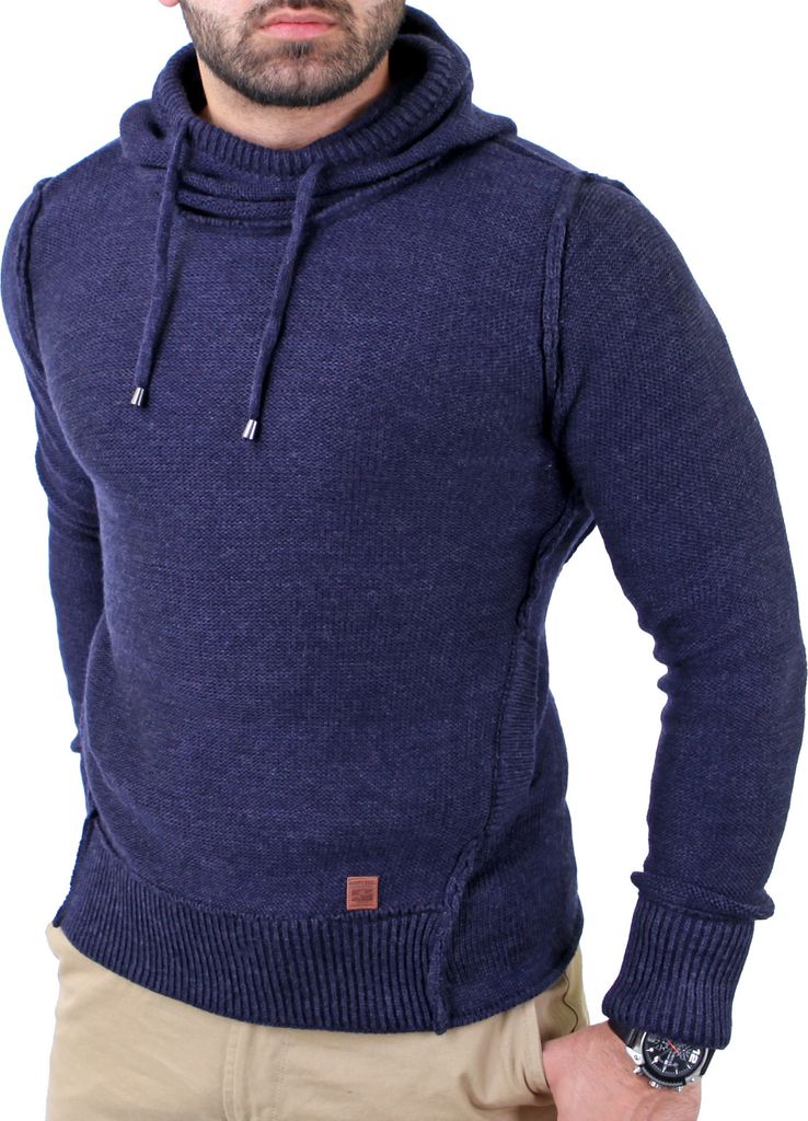 Reslad Herren Vintage Huge Collar Sweatshirt Pullover RS-3212 Navyblau XL