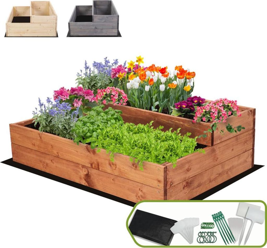 MODO24 Hochbeet Holz, Pflanzkasten, Massivholz, Kiefer, Kräuterbeet, Blumenkasten, Garten, Terrasse, 27x90x63 cm, Braun, ZP07