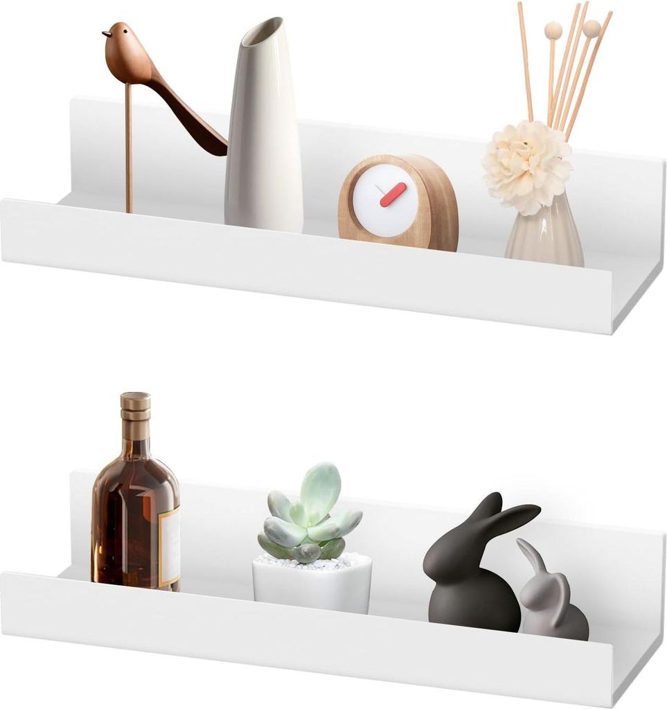 Wandregal ohne Bohren 27 cm Kunststoffregal selbstklebend weiß - Dekoratives schwebendes Regal für Wohnzimmer, Schlafzimmer, Badezimmer, Küche (...