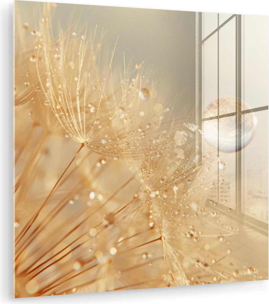 MuchoWow Glasbilder - Bilder auf Wandbild - Foto auf Glas Löwenzahn - Wasser - Natur - Pflanzen - Modern 30x30 cm Wanddekoration aus Glas - Acrylg...