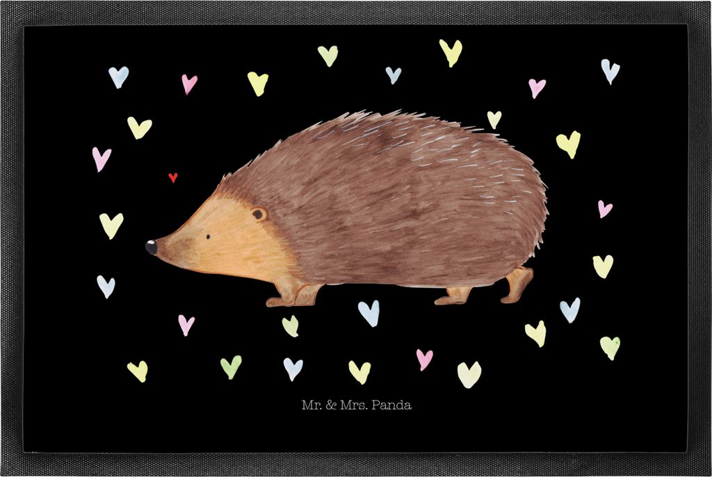 Mr. & Mrs. Panda Schmutzfangmatte Igel Herzen 50 x 75 cm - Schwarz - Geschenk, Liebe, Herz, Kuss, fußmatte, Lustige Sprüche, Fußabstreifer, Schm...