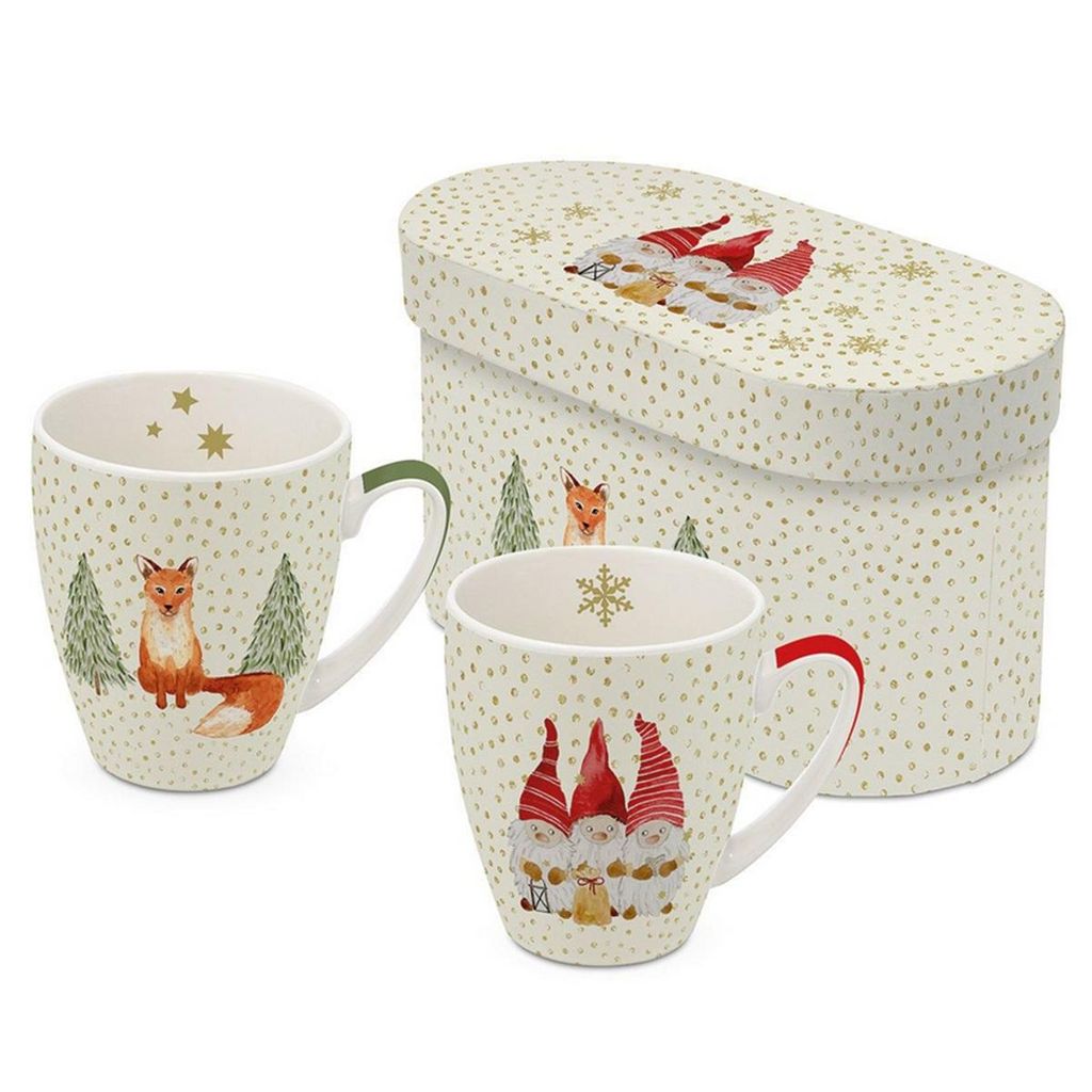 Wintertasse ppd, Weihnachten, Weihnachtstassen, Snowflakes 2 Mug Set, 2er Tassen-Set, Wichtel, Fuchs,