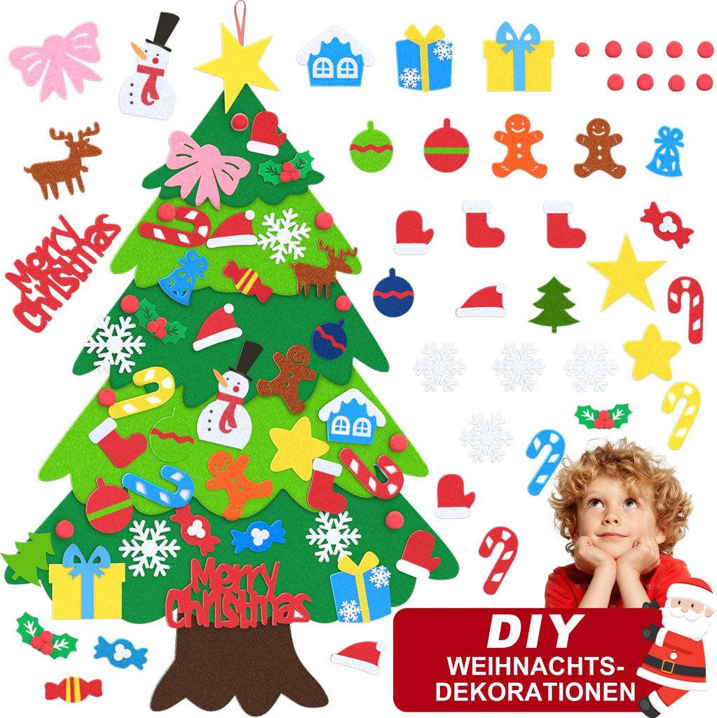 Sessamen-LP Filz Weihnachtsbaum DIY Filz-Tannenbaum mit 36 Stück Abnehmbaren Ornamenten Filzchristbaum Weihnachten Nachbildungation Hängendes Nac...