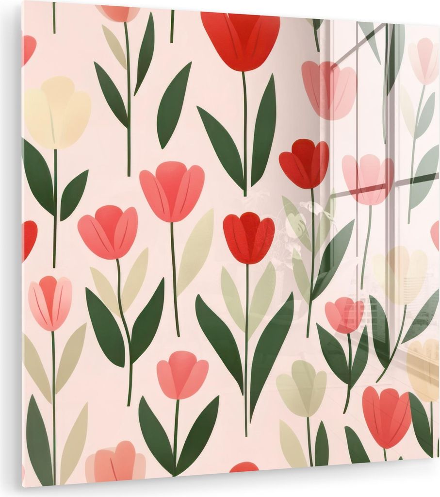 MuchoWow Glasbilder - Bilder auf Wandbild - Foto auf Glas Tulpen - Modern - Rosa 20x20 cm Wanddekoration aus Glas - Acrylglasbild - Acrylbilder - B...