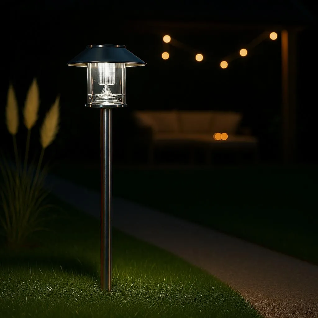 Lampada da giardino solare a LED MeLiTec, luce solare per esterni, illuminazione esterna, illuminazione solare per sentieri, durata della luce fino a 8 ore, in acciaio inox, SO26