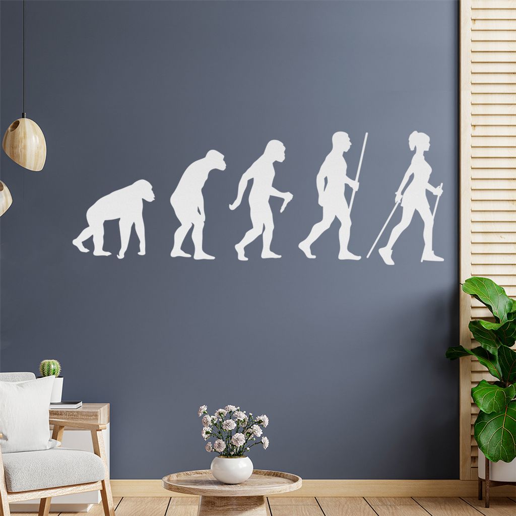 Nordic Walking Evolution Wandtattoo Wandaufkleber Wall Sticker - Dekoration, Küche, Wohnzimmer, Schlafzimmer, Badezimmer